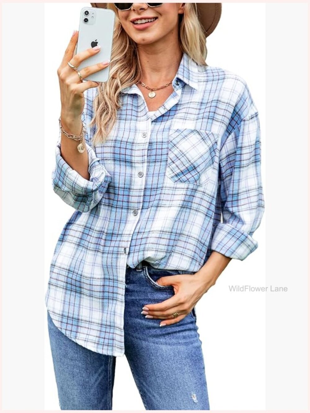 Oversized Flannel Plaid Button Down Shirt Long Sleeve Soft Blouse